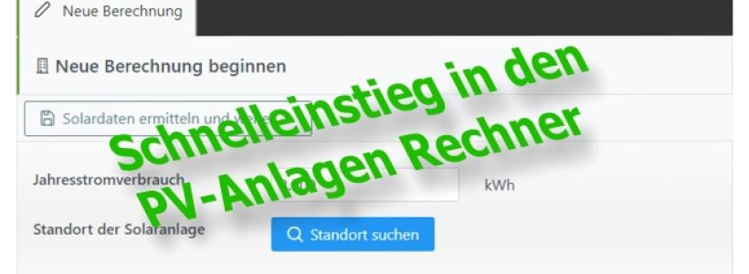 Startbildschirm PV-Anlagen Rechner
