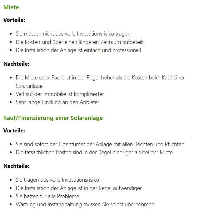 Vor- und Nachteile der Solarmiete vs. Finanzierung Vor- und Nachteile der Solarmiete vs. Finanzierung